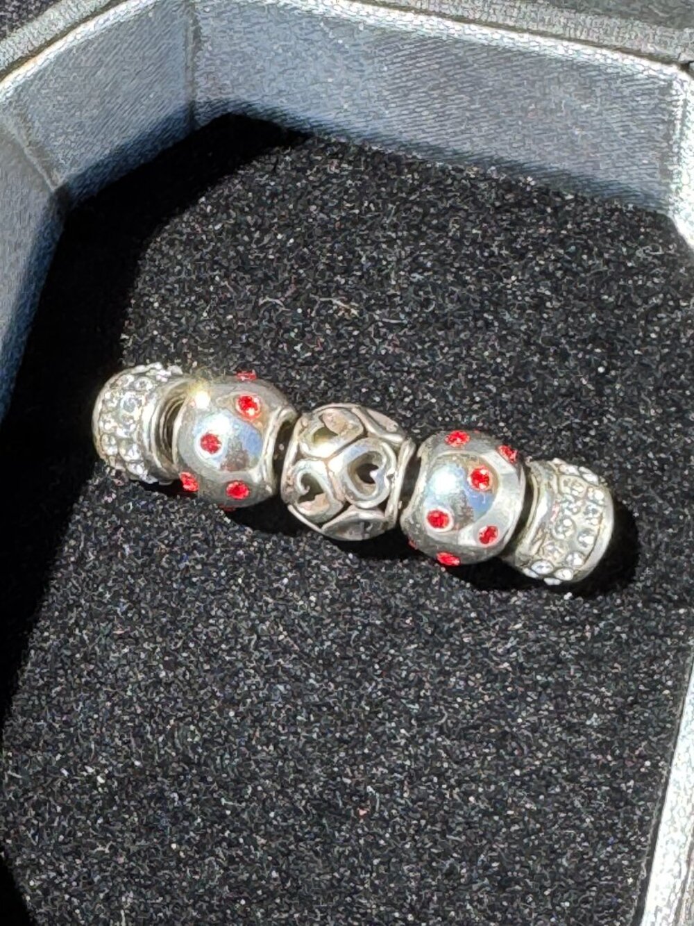 Brighton Mini Love Set Beads - Open Heart, Dottie Ruby Red, & Double Row Crystal